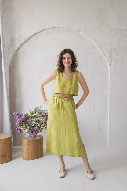 Linen Long Skirt NORA-2 With Side Slits