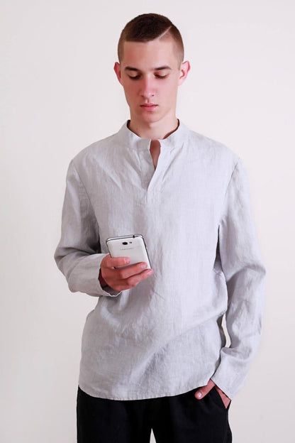 Linen Casual Style Men's Shirt with Long Sleeves