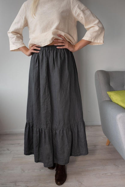 Linen Skirt PEASANT With bottom Frill