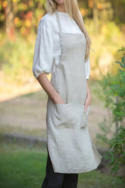 Linen Full Apron With Adjustable Straps/ Unisex Natural Apron