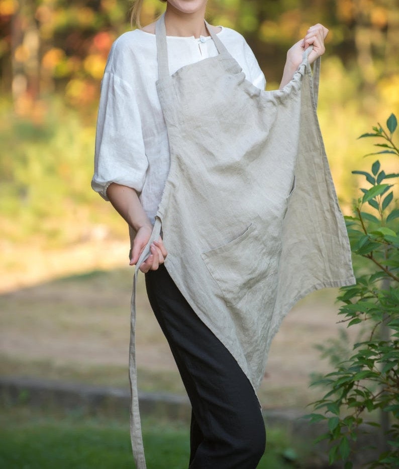 Linen Full Apron With Adjustable Straps/ Unisex Natural Apron