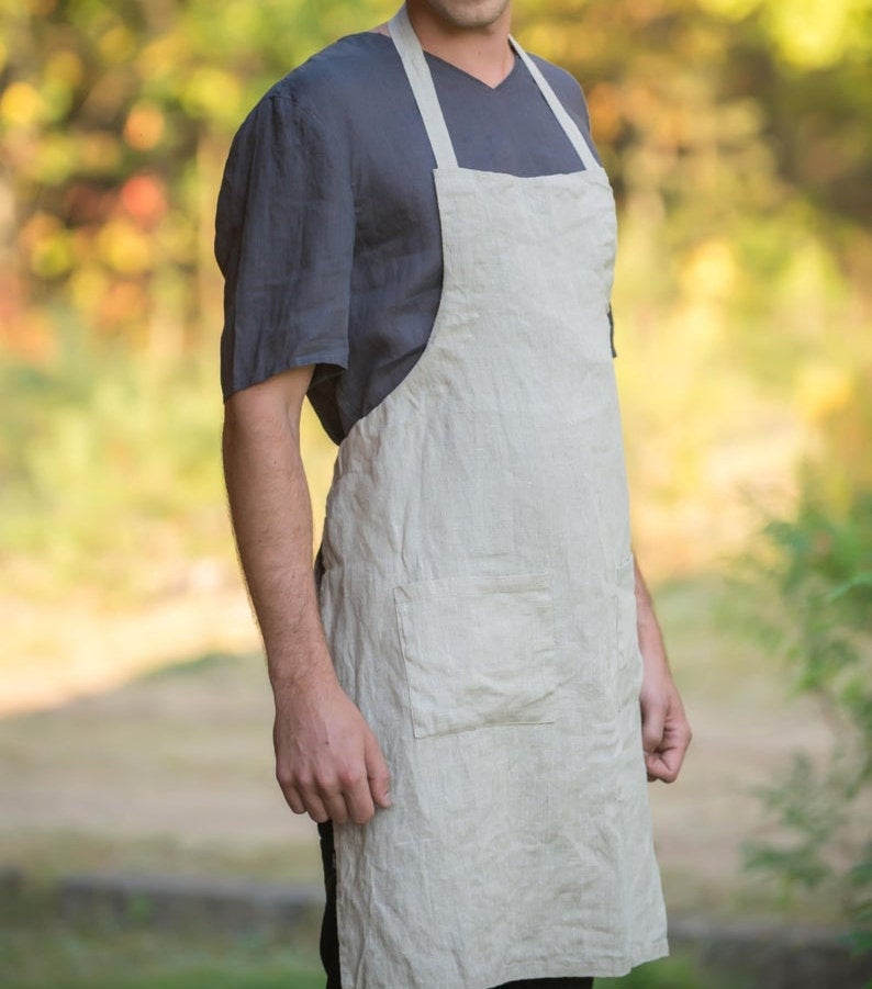 Linen Full Apron With Adjustable Straps/ Unisex Natural Apron