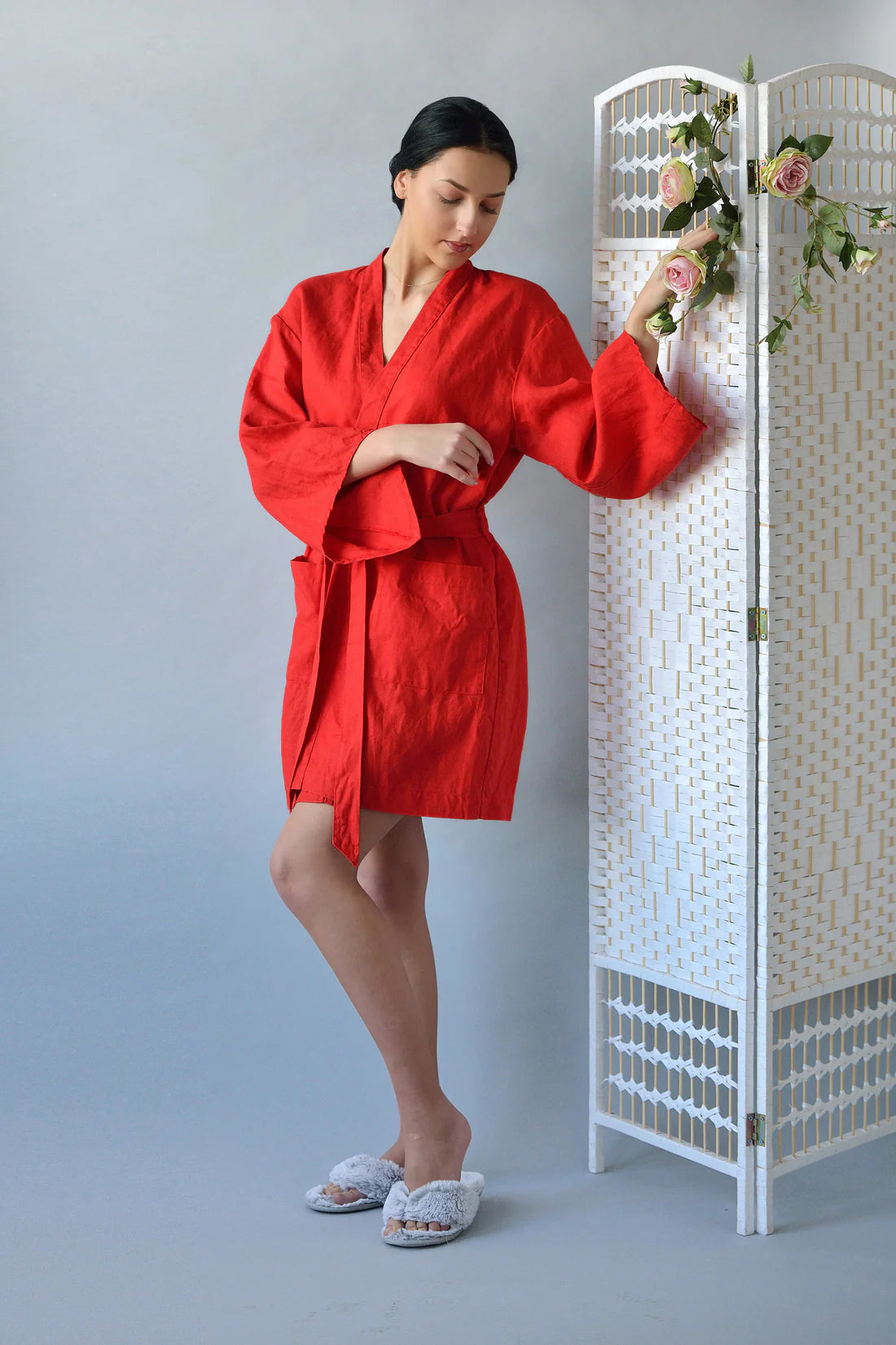 Linen Bath Robe Short JAPANESE