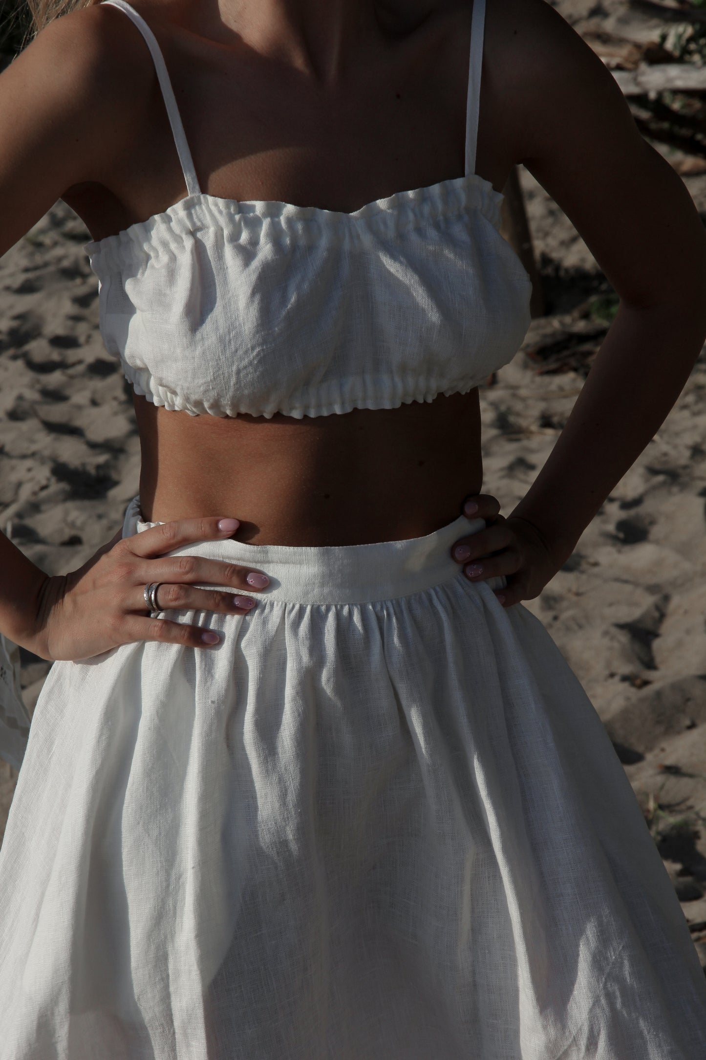 Linen White Crop Top RUBY Strapped