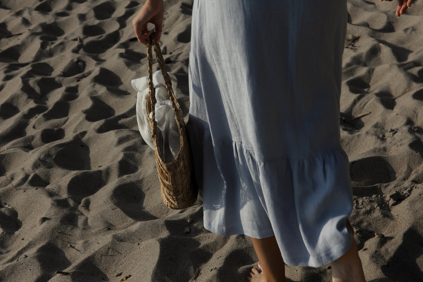 READY To Ship - Peasant Skirt With Bottom Ruffle in Blue-Grey Linen