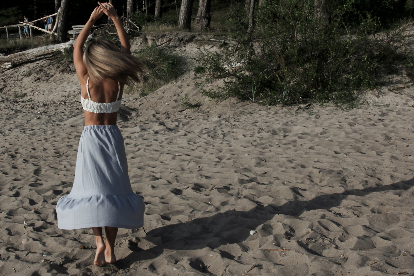 READY To Ship - Peasant Skirt With Bottom Ruffle in Blue-Grey Linen