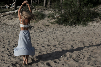READY To Ship - Peasant Skirt With Bottom Ruffle in Blue-Grey Linen