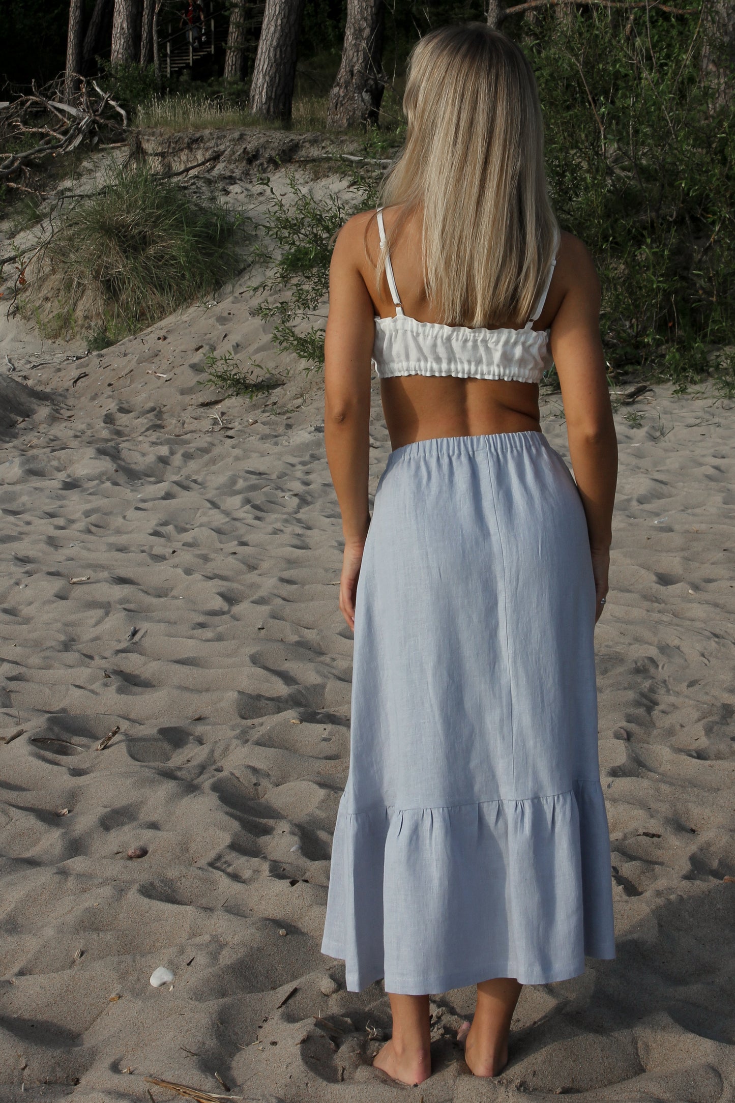 READY To Ship - Peasant Skirt With Bottom Ruffle in Blue-Grey Linen