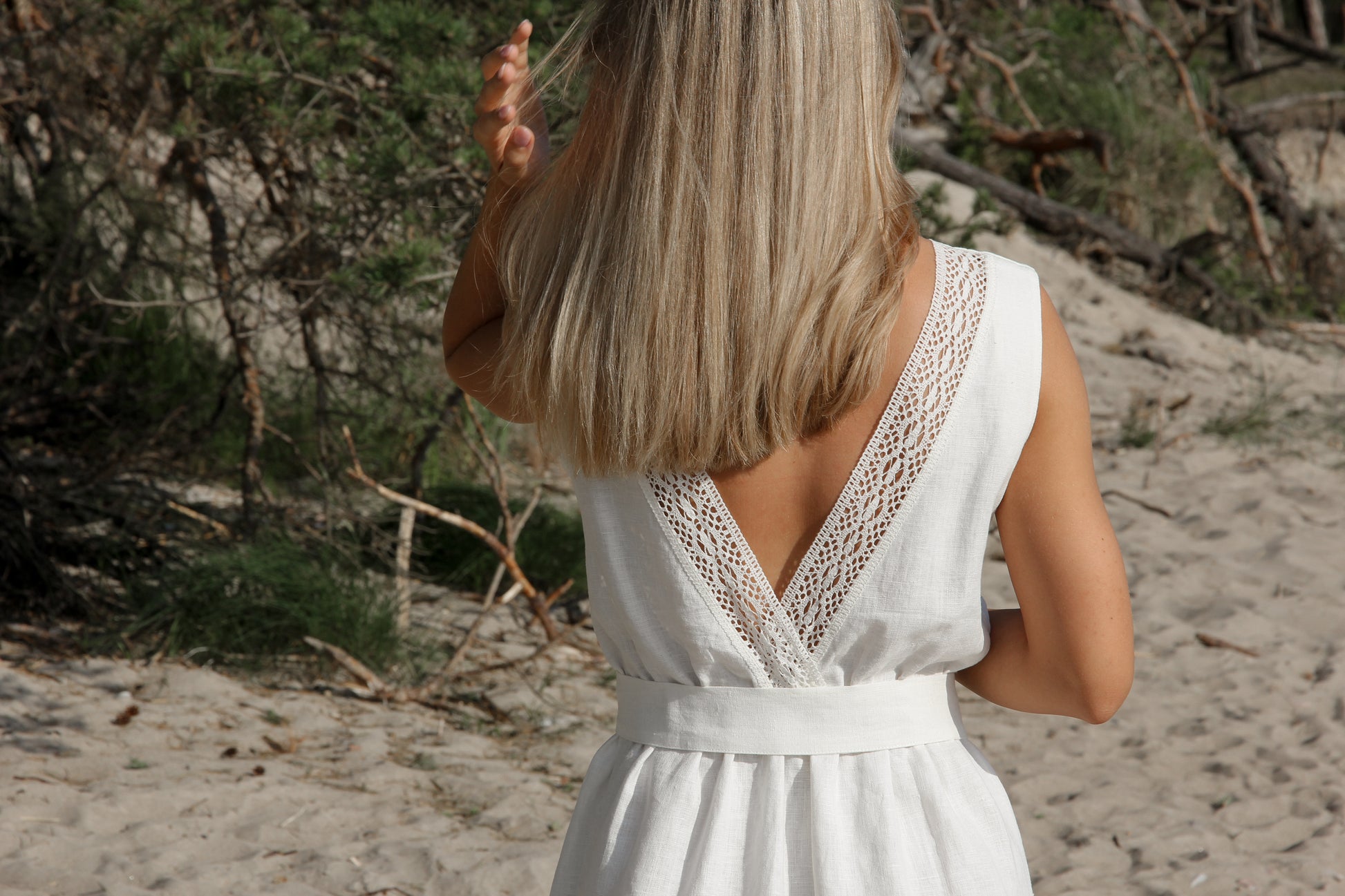 milahn natural linen midi dress Milahn Linen Midi Dress in Natural By DISSH