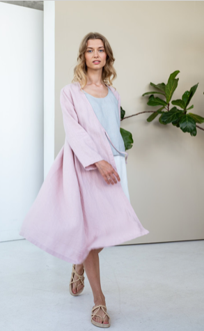 Linen Long Cardigan HENRY with Ties in Dusty Rose Color