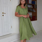 Linen Long Dress GLORIA with Short Sleeves and Wide Skirt
