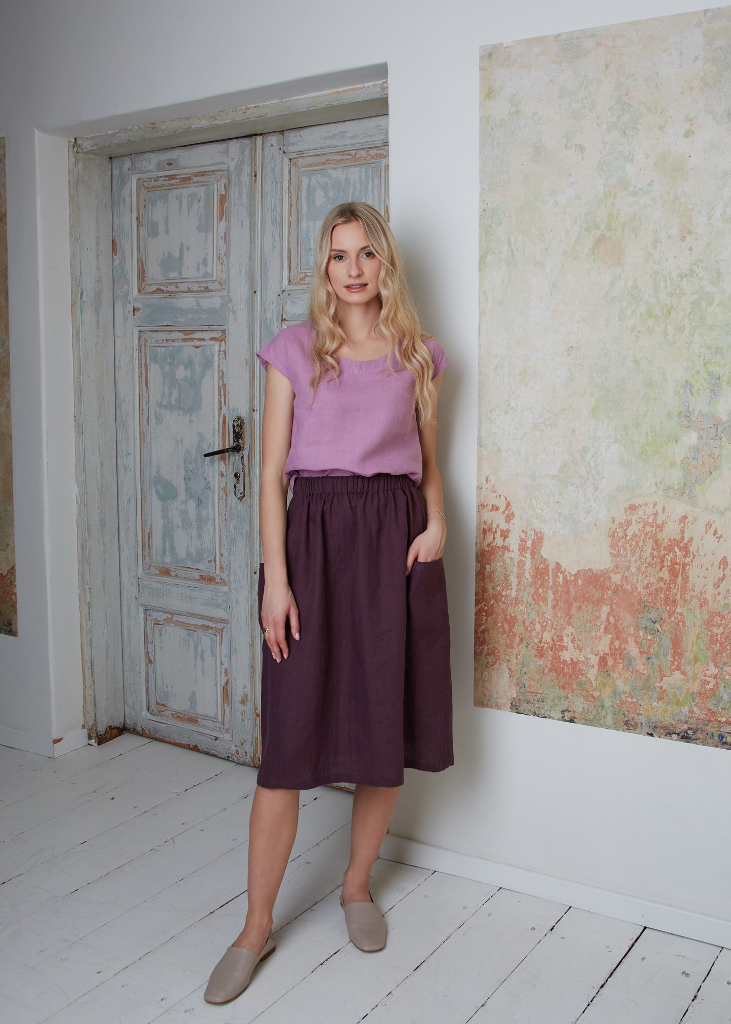 Linen Midi Skirt Melody with Big Pockets