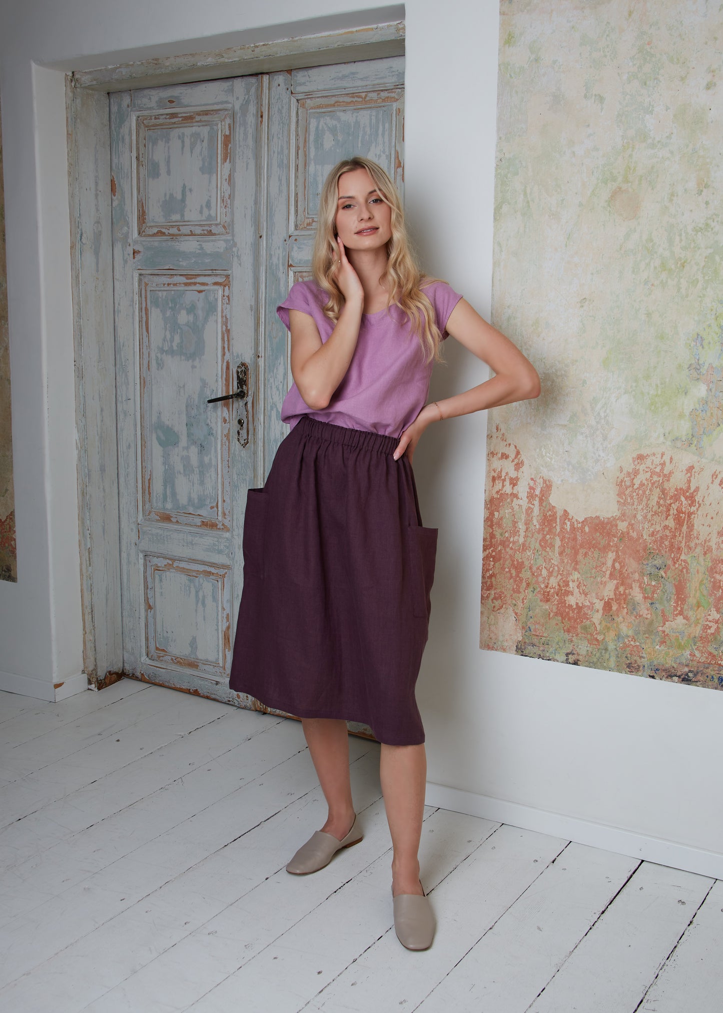 Linen Midi Skirt Melody with Big Pockets