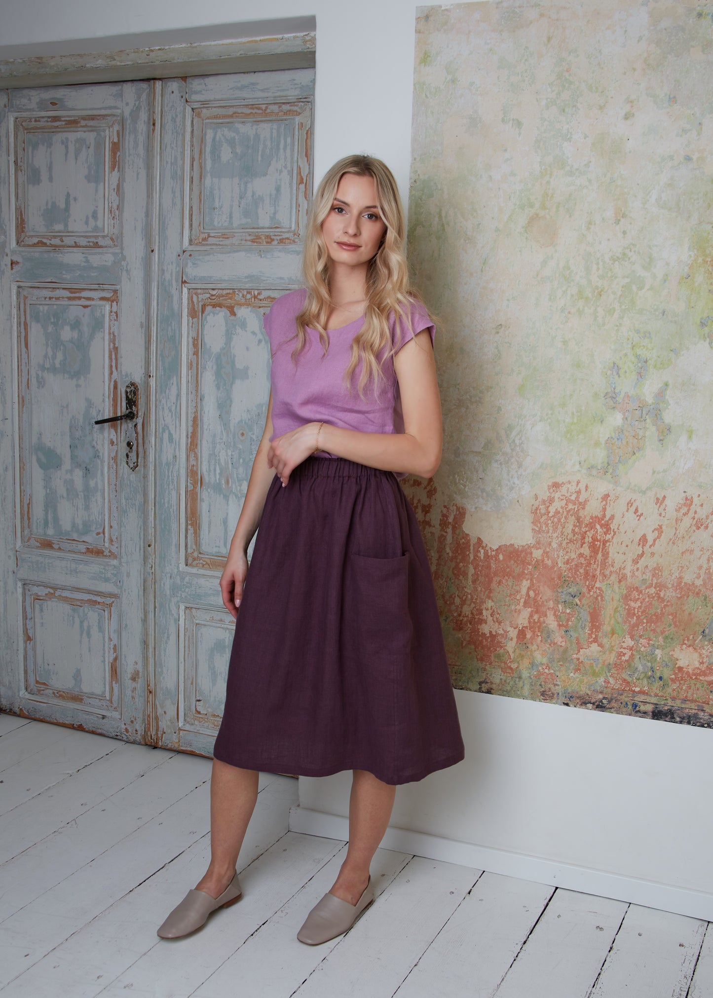 Linen Midi Skirt Melody with Big Pockets