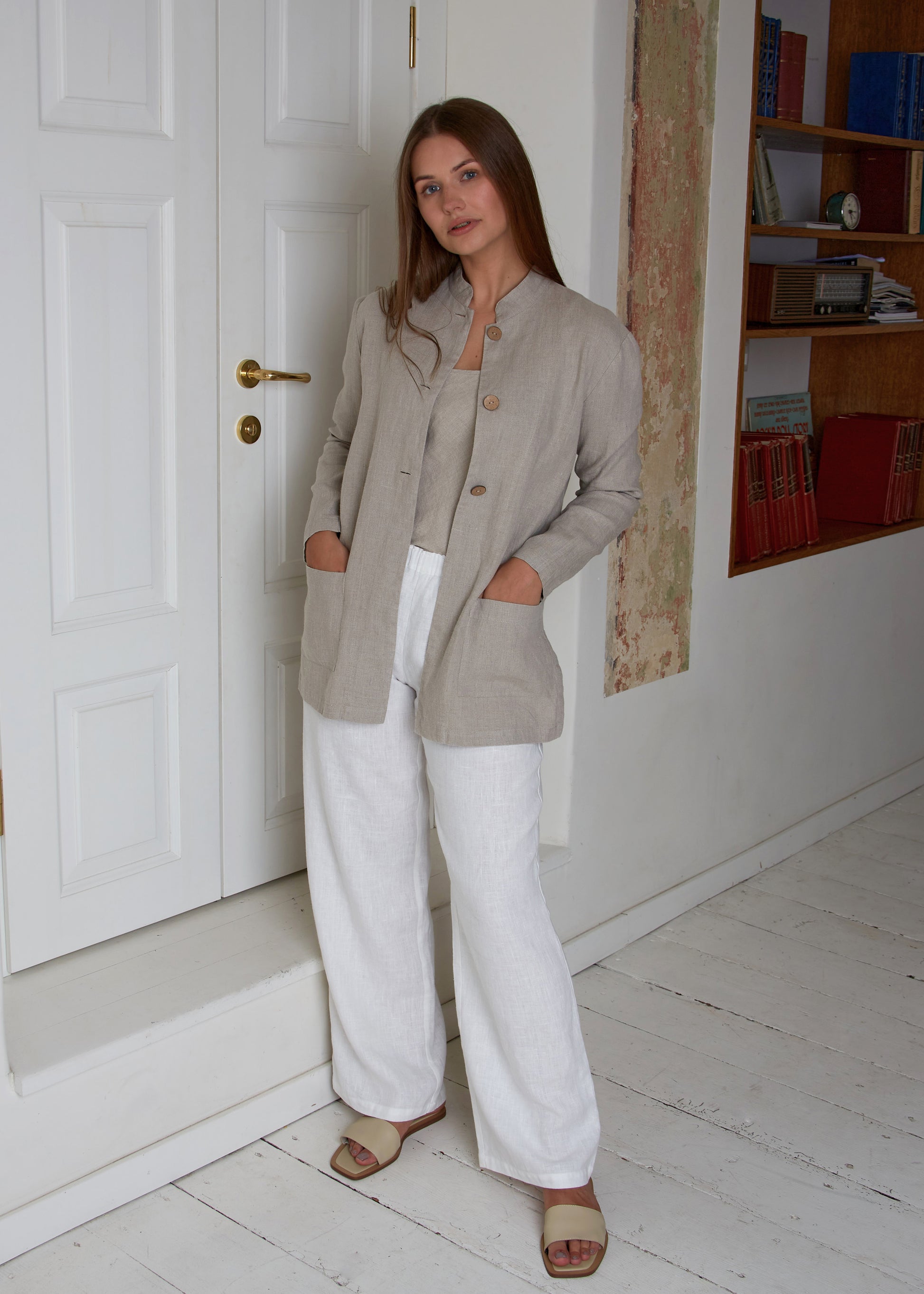 Linen Long Oversized Blazer STELLA with Stand