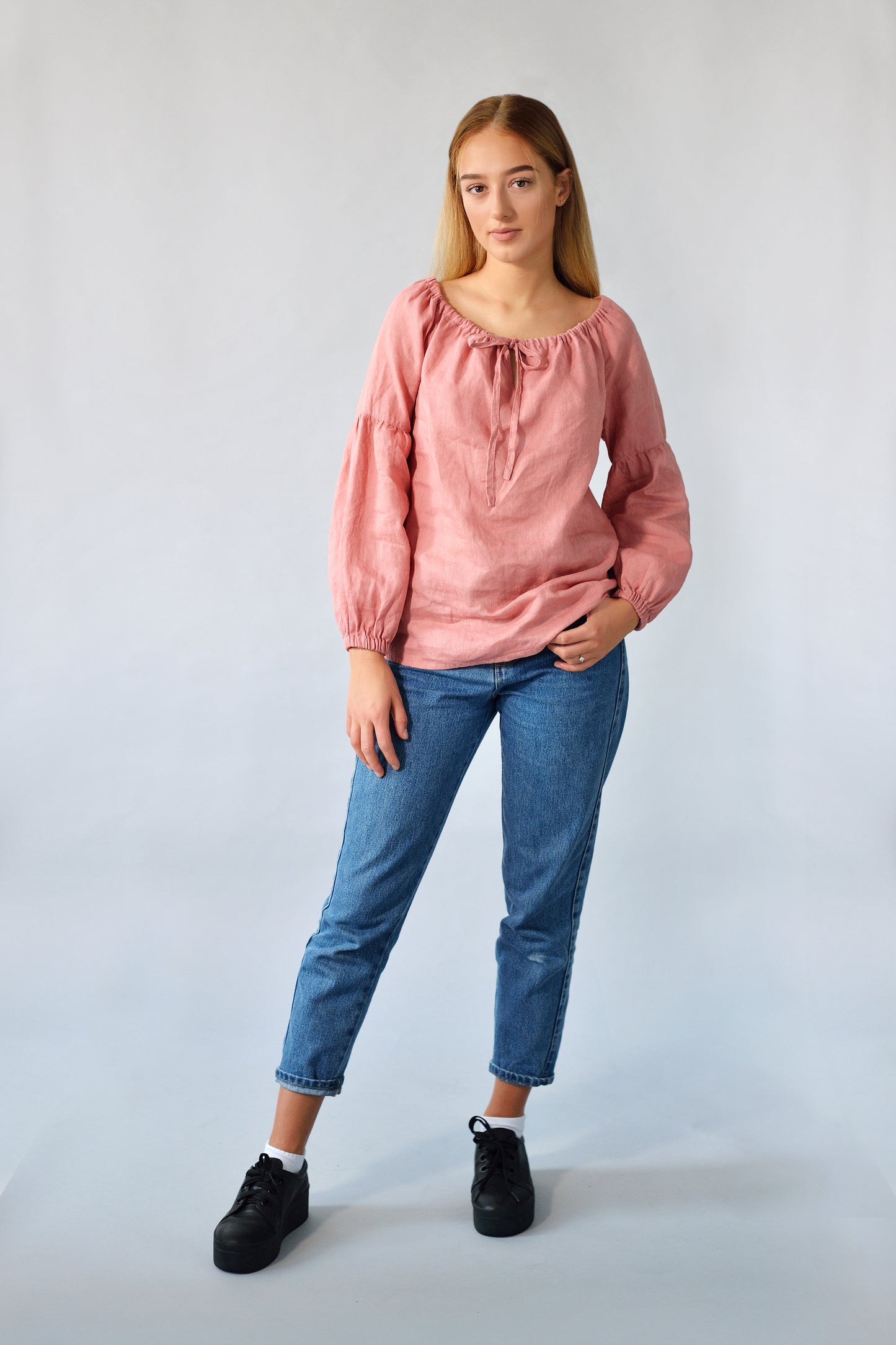 Linen blouse Peasant with long sleeves