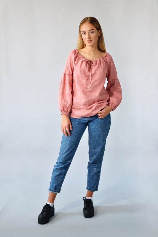 Linen blouse Peasant with long sleeves