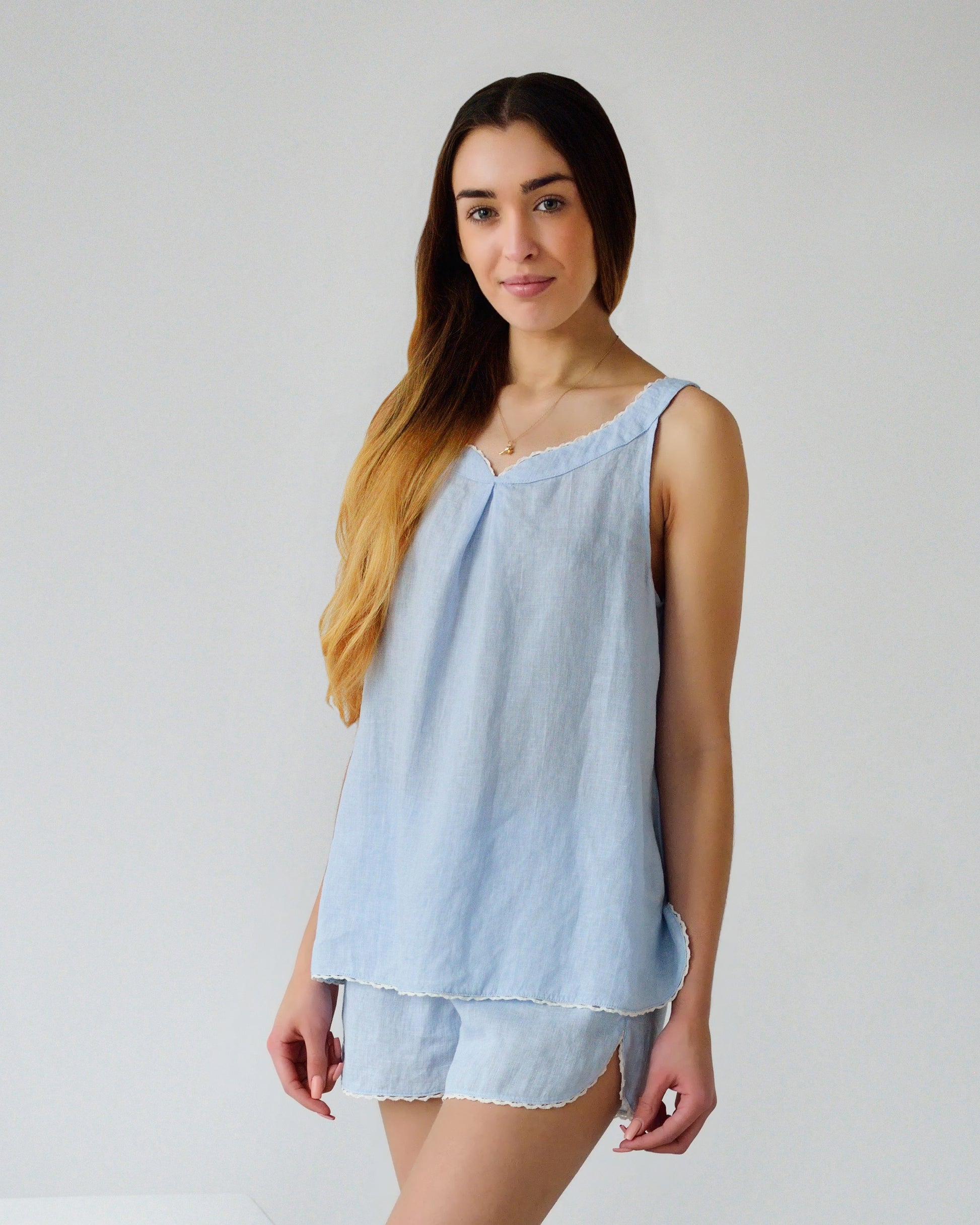 Linen Pajama Set ROSIE LACED With Shorts