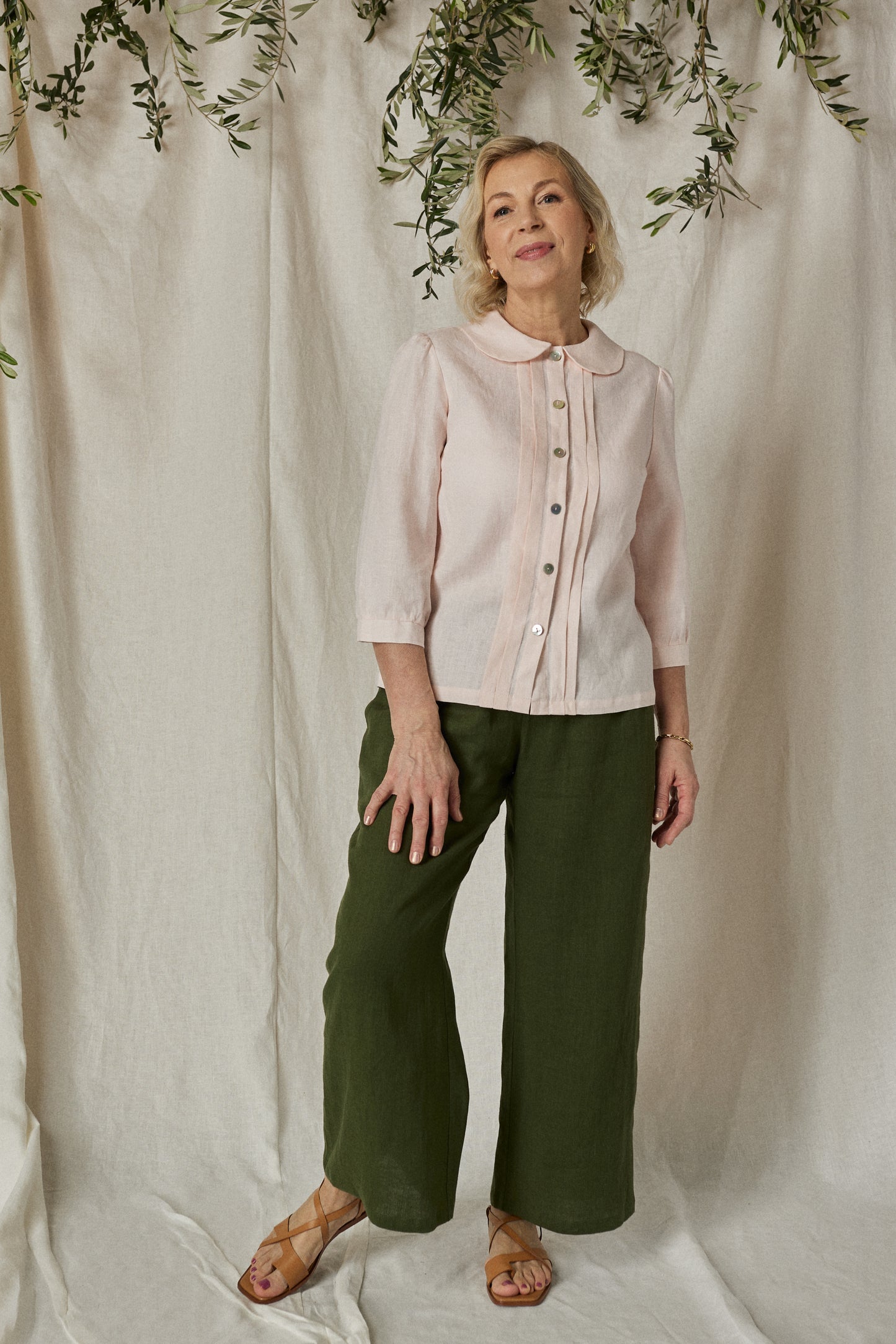 Linen Blouse with Peter Pan Collar in White