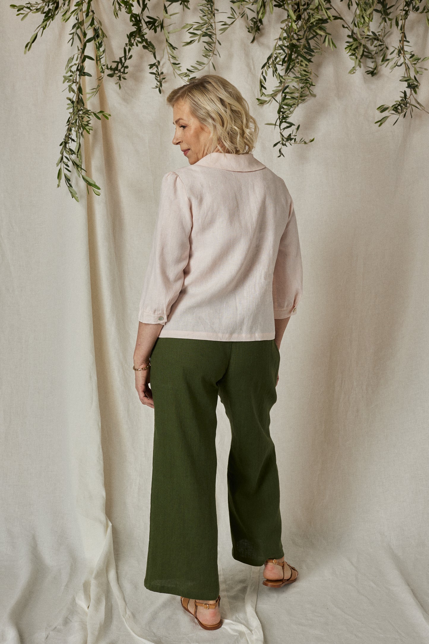 Linen Blouse with Peter Pan Collar in White