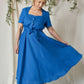Linen Long Dress GLORIA with Short Sleeves and Wide Skirt