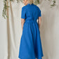 Linen Long Dress GLORIA with Short Sleeves and Wide Skirt