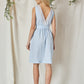 Linen Midi Dress MILA with Open Lace Back in Blue