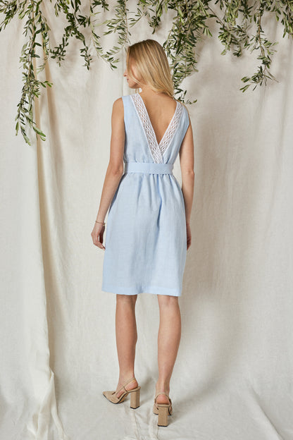 linen lace dress Lace Trim Linen Sleeveless Midi Dress - Tan
