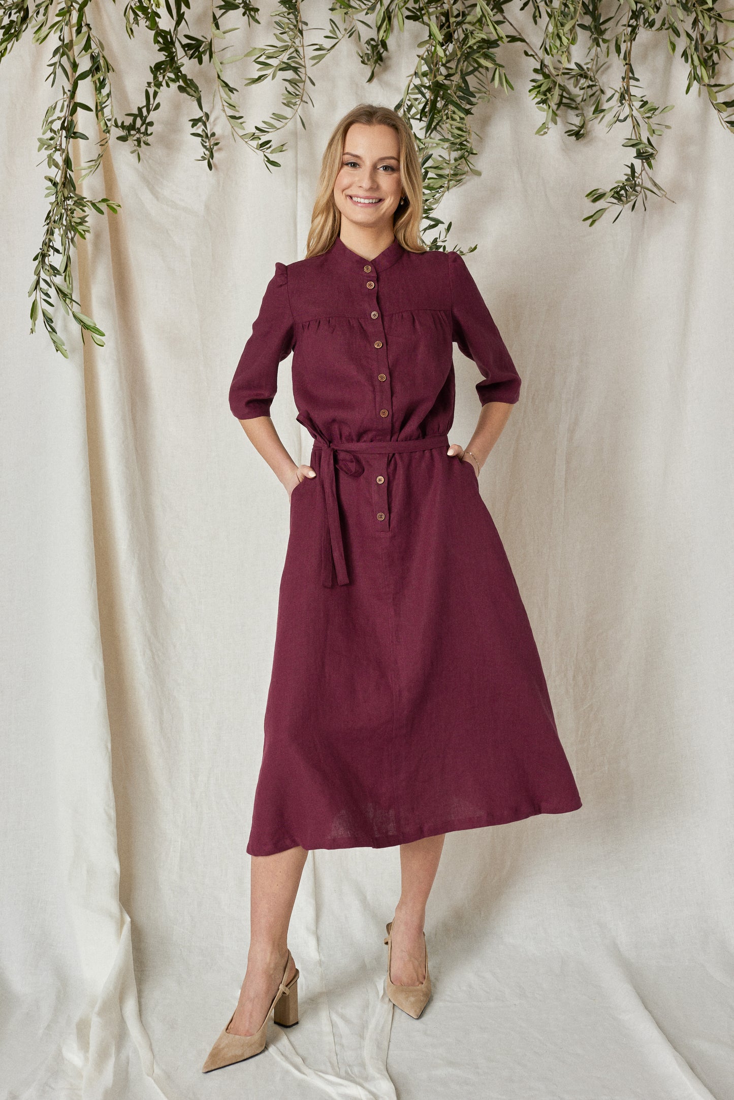 Linen Shirt Dress LYDIA in Marsala Color