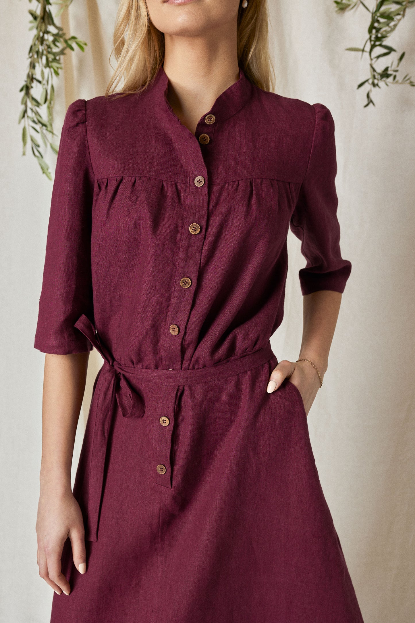 Linen Shirt Dress LYDIA in Marsala Color