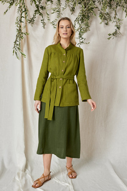 Linen Jacket LIBERTY with Belt in Green