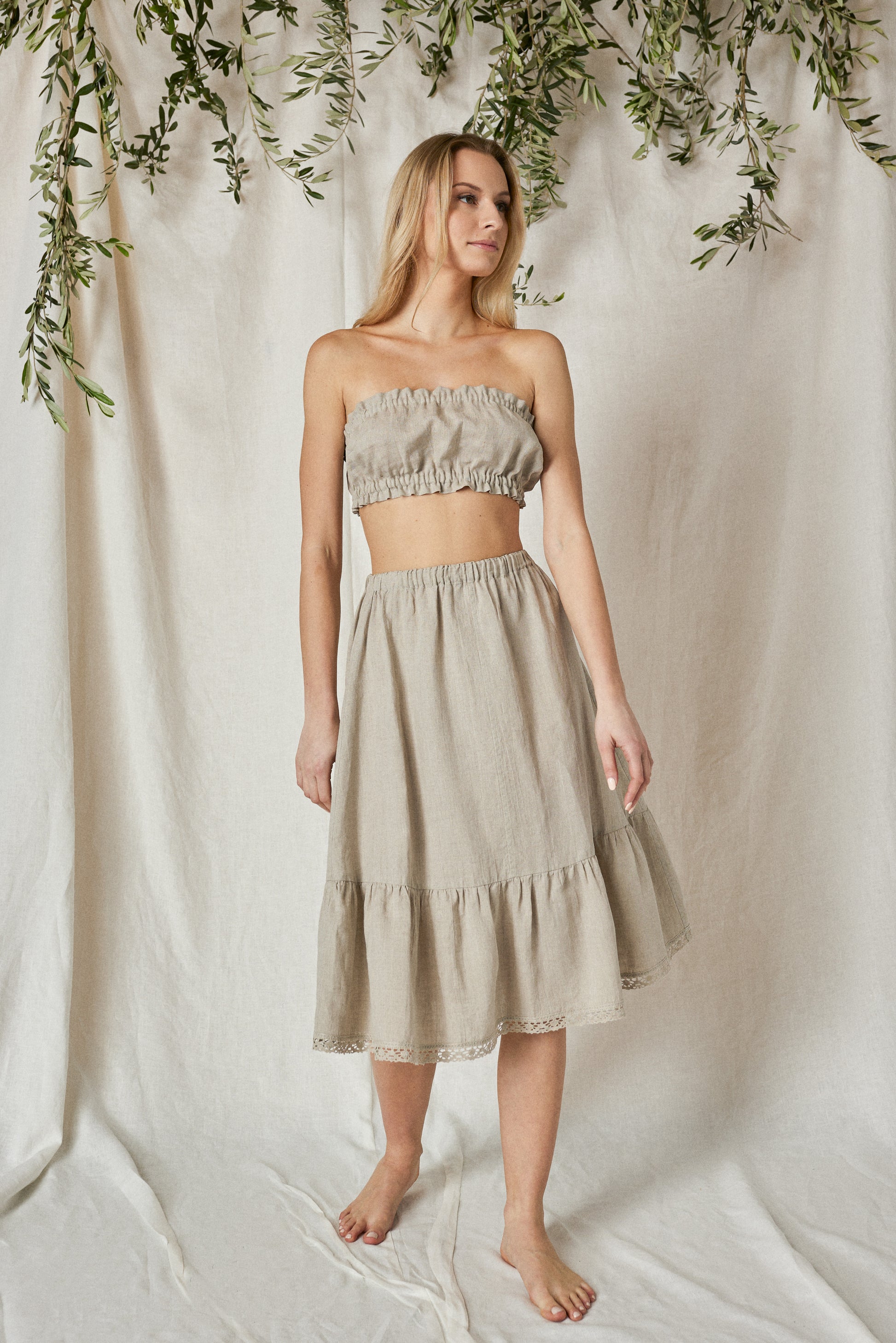 Linen Underskirt with Ruffle and Lace