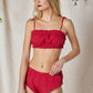 Red Linen Vintage Style Underwear Set with Ruffles and Lace