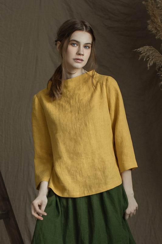 Linen Blouse AYA With High Neck