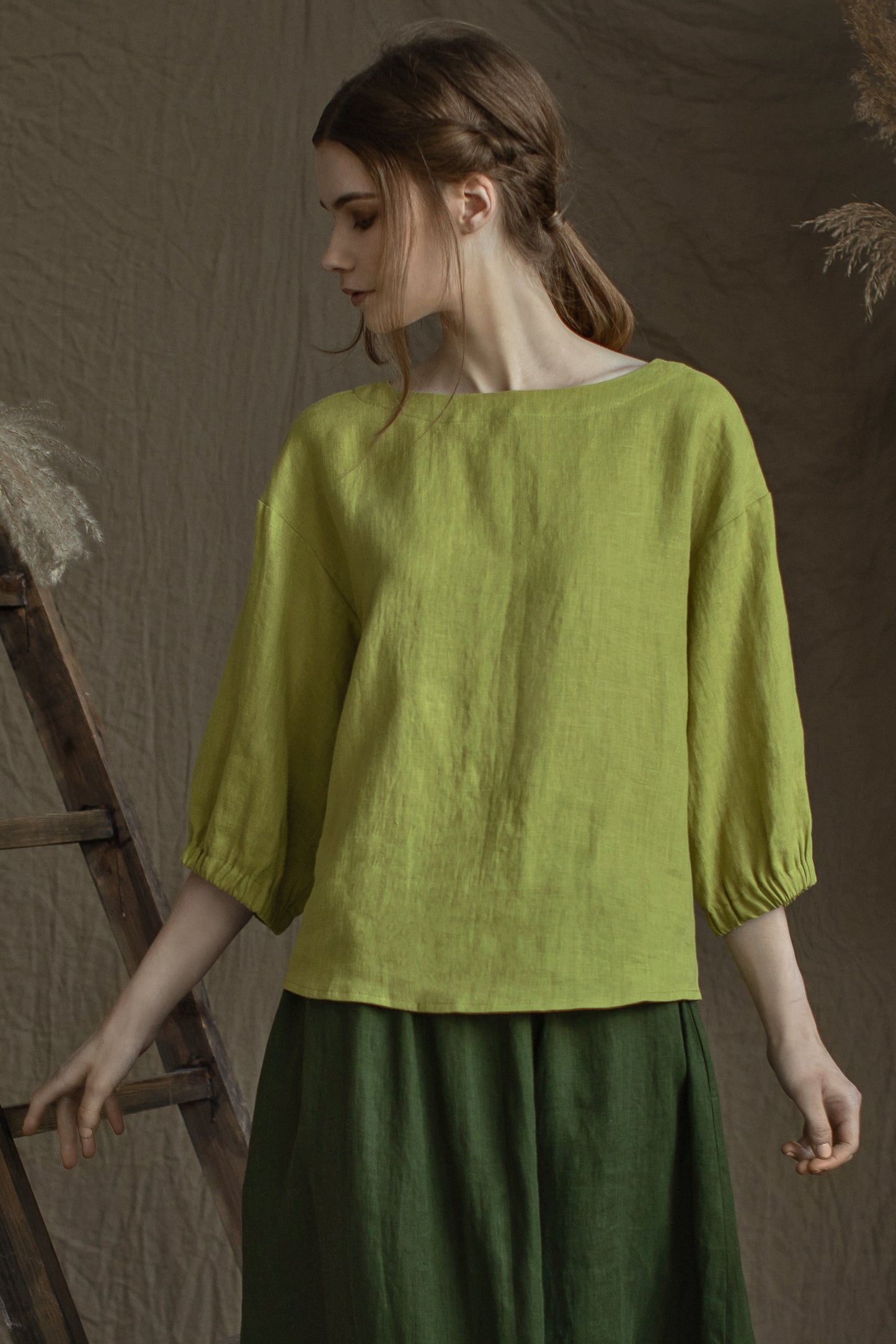 Linen Blouse Oversize GRETA With Wide Sleeves