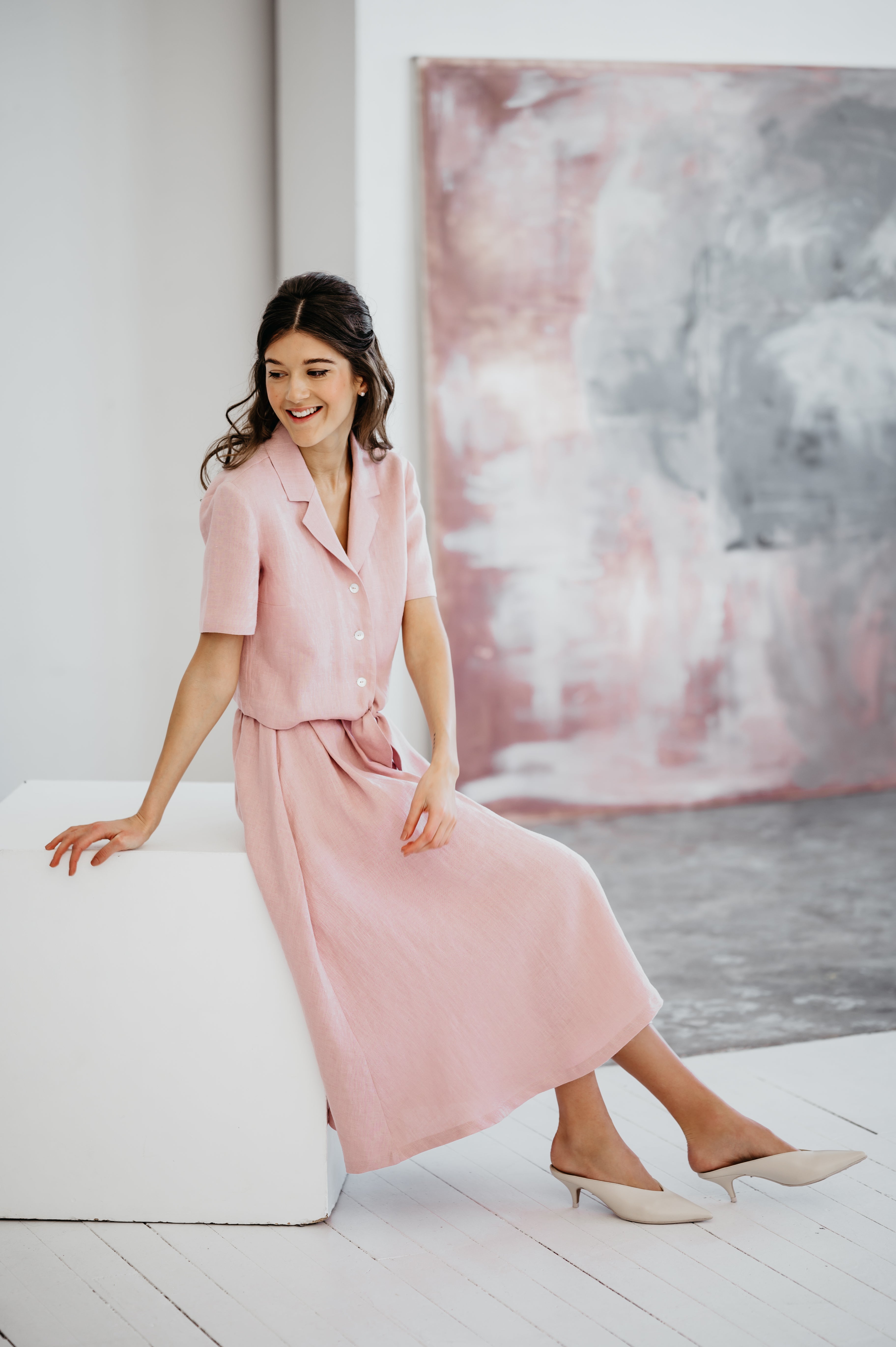 Linen Midi Skirt Suit PALOMA A line Skirt and Short Jacket with