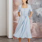 Linen Long Dress GLORIA with Short Sleeves and Wide Skirt