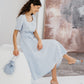 Linen Long Dress GLORIA with Short Sleeves and Wide Skirt