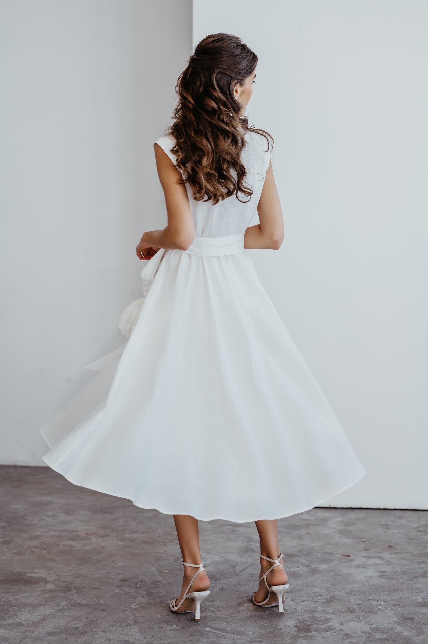 Linen Midi Dress MAGNOLIA Sleeveless with Wide skirt/ A-line Shape Elegant Linen Dress