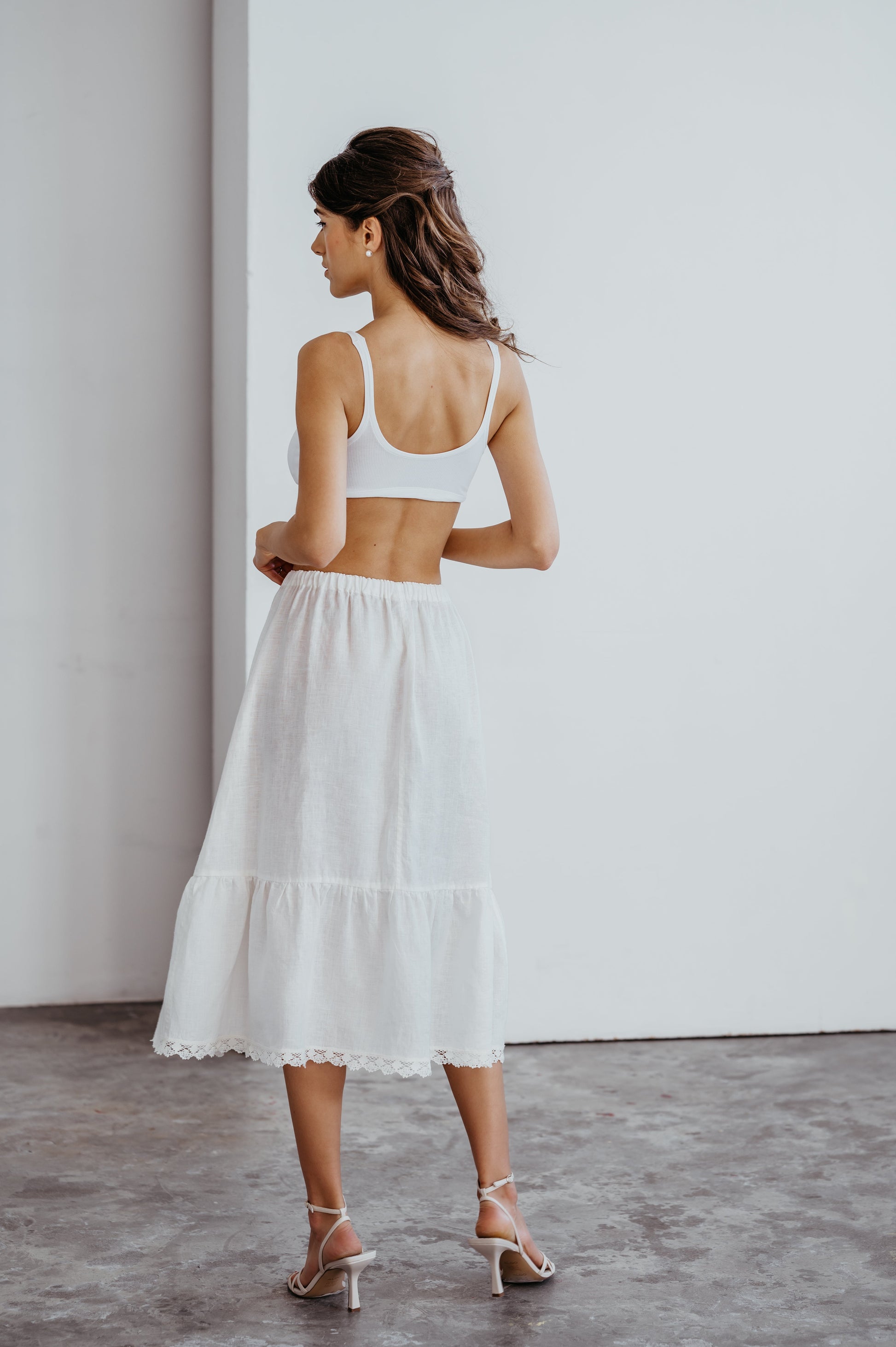 Linen Half Petticoat/ Underskirt Ruffled and Laced