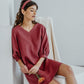 Linen Party Dress with Puffed Sleeves in Red