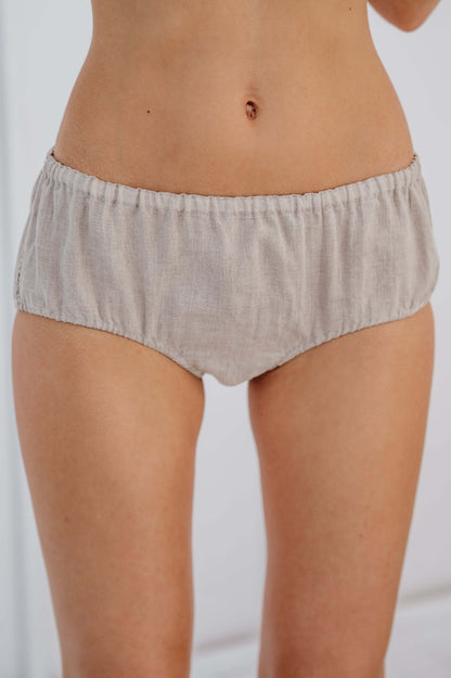 Full Brief Linen Panties/Knickers River Midi Rise with Lace At Sides