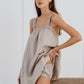 Linen Short Night Gown RIVER with Laced Straps/Luxury Sleepwear