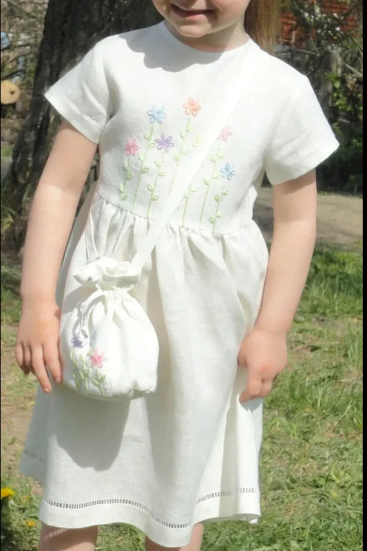 Linen Hand Embroidered Dress for Girl