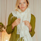 Linen Shawl Sheer/ Linen Scarf Not Dyed with Handmade Fringes
