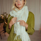 Linen Shawl Sheer/ Linen Scarf Not Dyed with Handmade Fringes