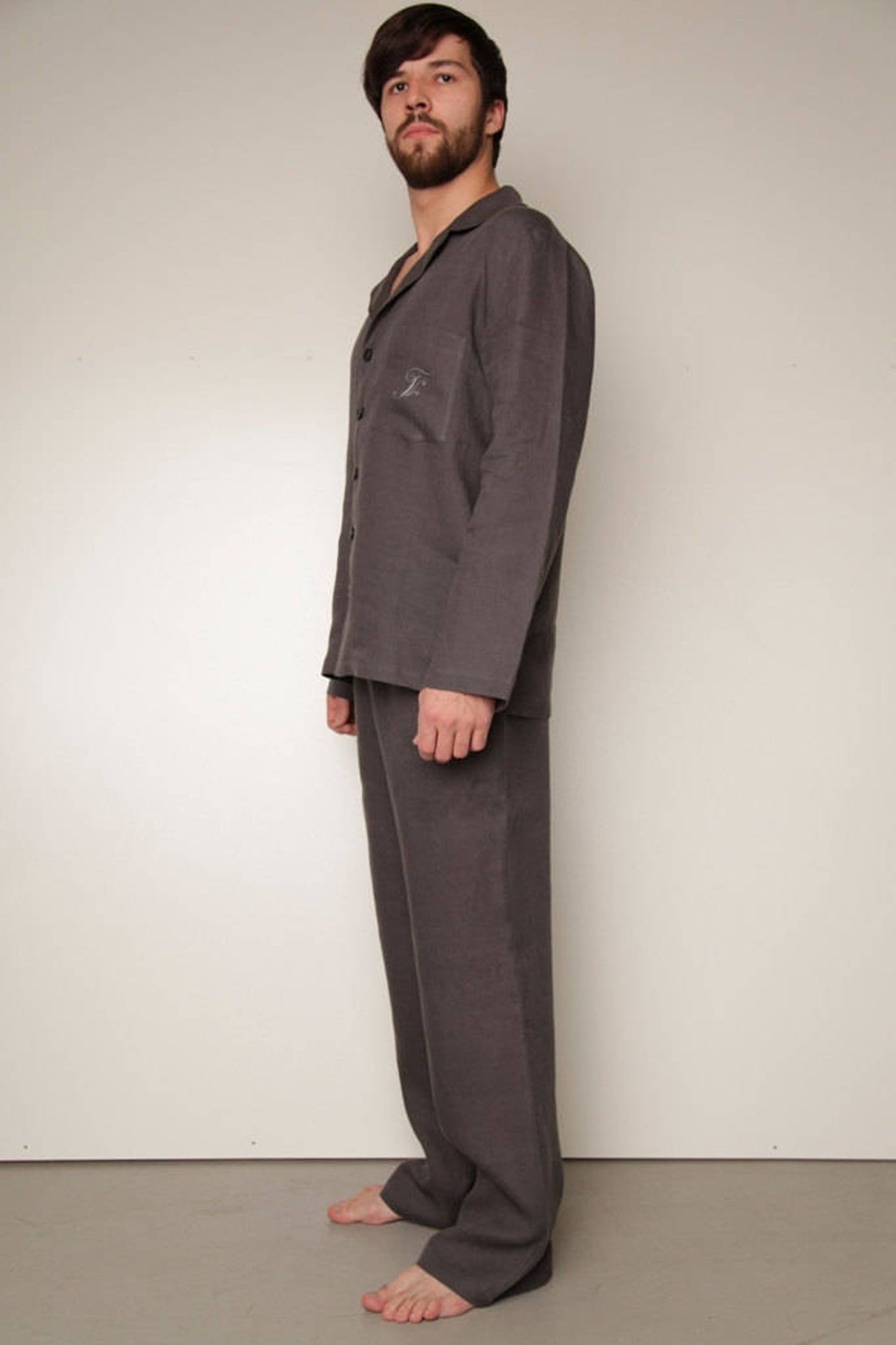 Linen CLASSIC Men's Pajama Personalized with Initials Embroidered by Hand/ Luxurious Men's Loungewear