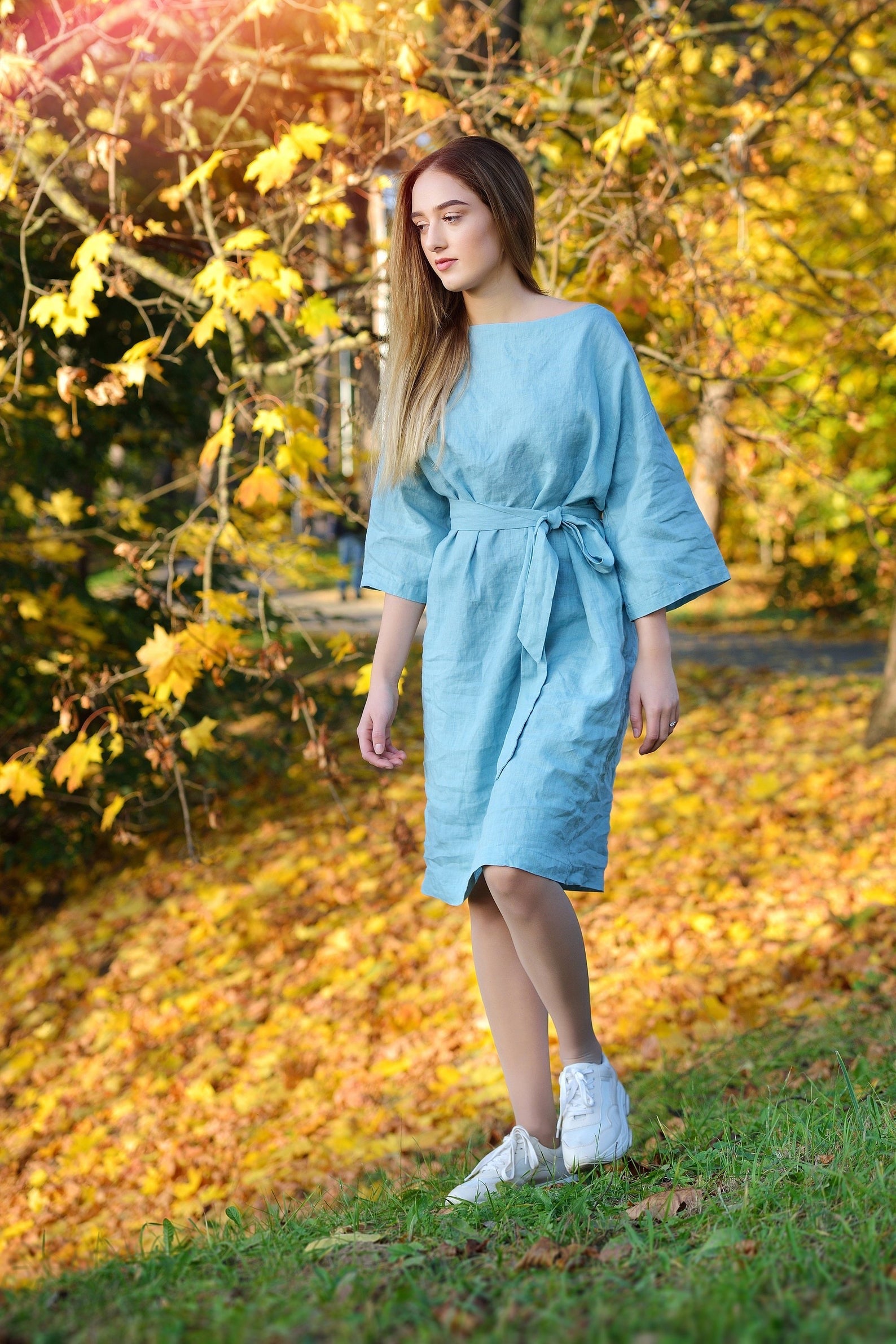 Linen Dress Tunic KAREN in Pale Blue Linen Dress Tunic KAREN in Pale Blue