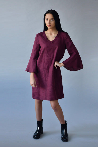 Linen Dress SYLVIA With Flared Sleeves