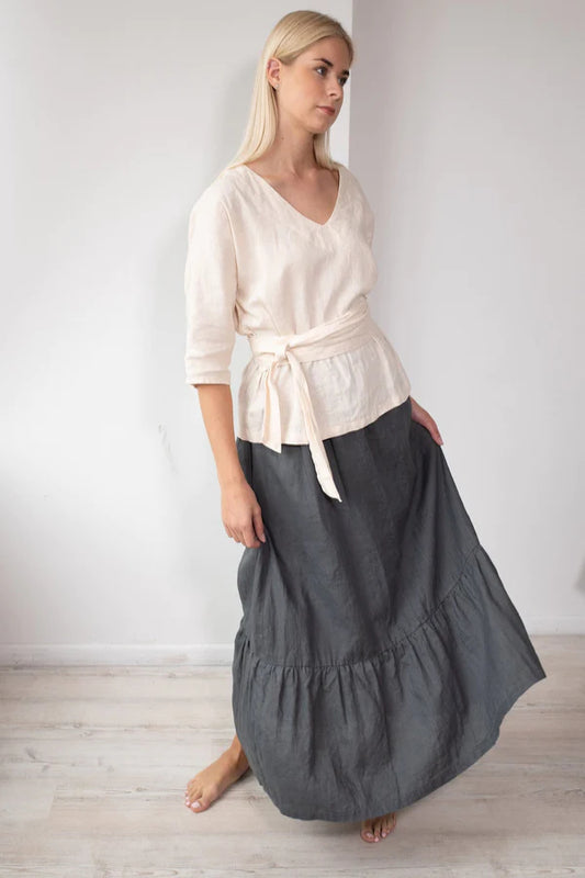 Linen Blouse ALINA With Belts/ Tunic V-neck Organic